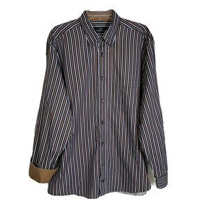 Bugatchi Uomo Men's Size XL Shirt Multicolor Striped Flip Cuff Button Down L/S